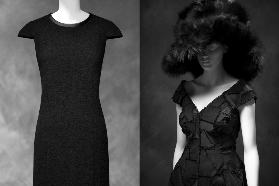 Left: Chanel, dress, wool with silk trim ; fall/winter 2006. Credit: Savannah College of Art and Design Right: Marc Jacobs, dinner dress. Silk ; fallwiner 2012. Cedit: Courtesy of Rachel Feinstein, New York