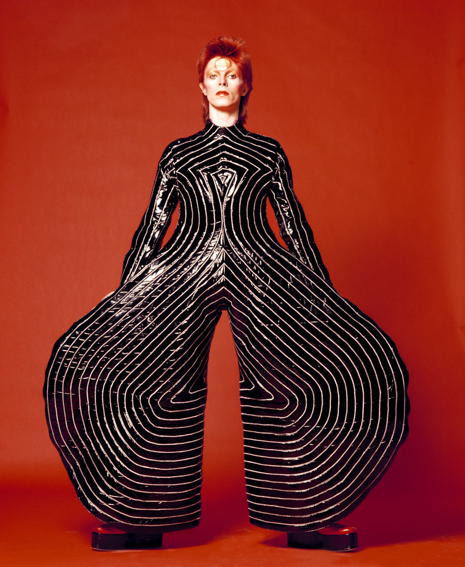 Striped bodysuit for Aladdin Sane tour, 1973 Designed by Kansai Yamamoto for the Aladdin Sane tour /  Photograph by Masayoshi Sukita © Sukita The David Bowie Archive 2012