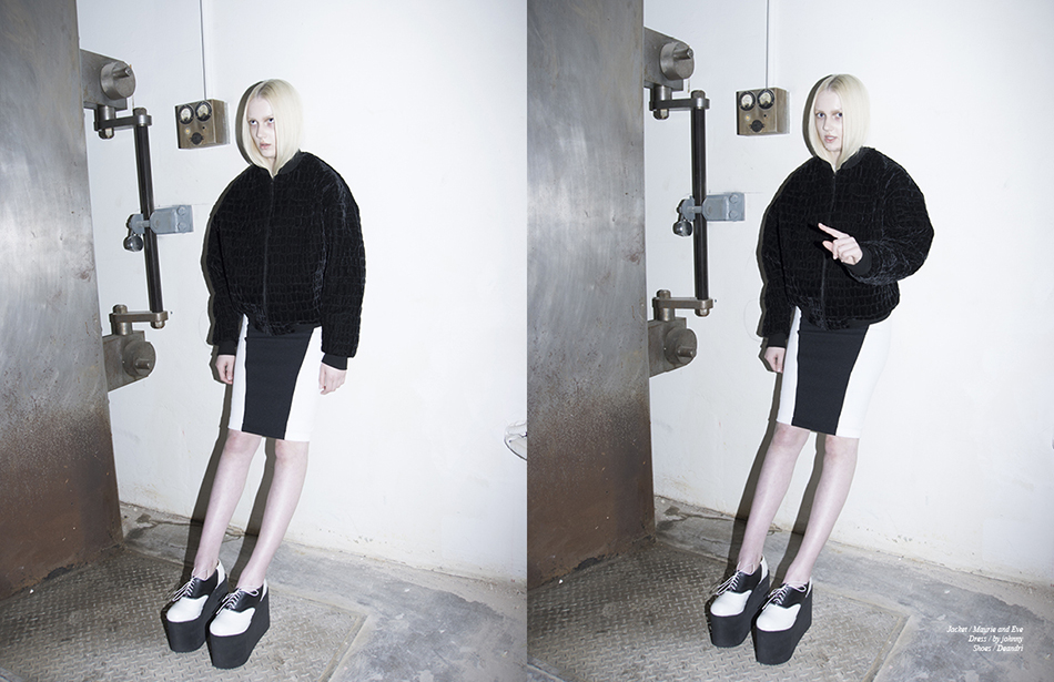 Jacket / Maurie and Eve  Dress / by johnny  Shoes / Deandri