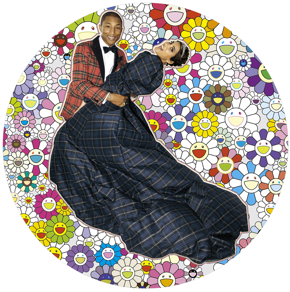 Takashi Murakami Portrait of Pharrell and Helen - Dance, 2014 Acrylic and platinum leaf on canvas mounted on board (Photo by Terry Richardson) φ1500 mm ©2014 Takashi Murakami/Kaikai Kiki Co., Ltd. All Rights Reserved. Courtesy Galerie Perrotin