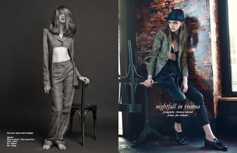 Total Look / Maison Martin Margiela Opposite Blazer & trousers / Saint Laurent Paris Shoes / Célińe Bra / Wolford Hat / Vintage