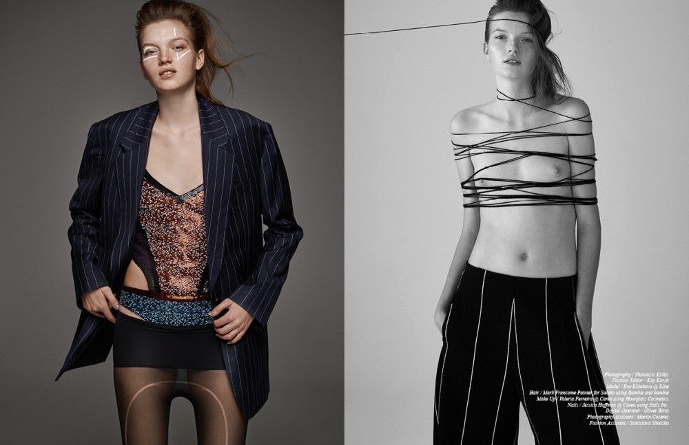 Blazer / DKNY Bodysuit / Mary Katrantzou Tights / Heist Opposite Trousers / Calvin Klein Collection