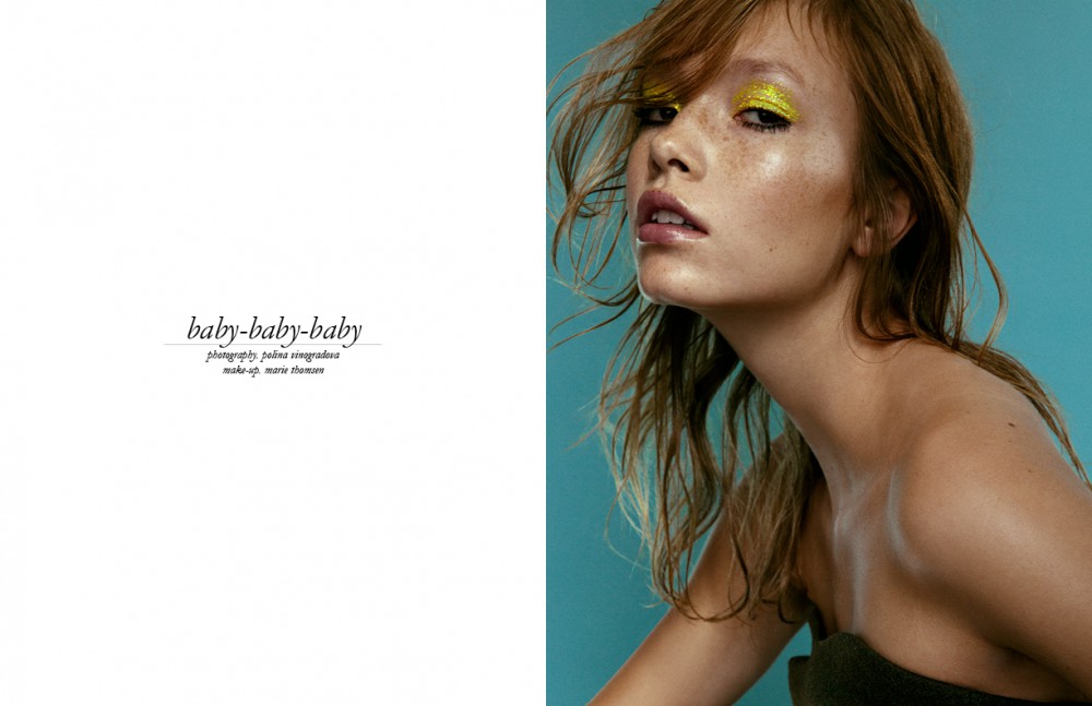 Martine M @Scoop Models wears Top / Stella McCartney Re ects Glitter ‘Chartreuse’ Strobe Cream & Haute &’ Naughty Mascara / MAC