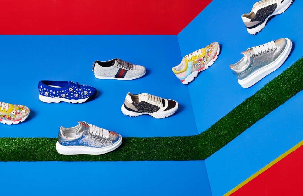 From left to right Sneaker / Rene Coavilla Flower Sneaker / Dior Sneaker / Alexander McQueen Sneaker / Gucci Sneaker / Brunello Cucinelli Sneaker / Rene Coavilla Sneaker / Alexander McQueen