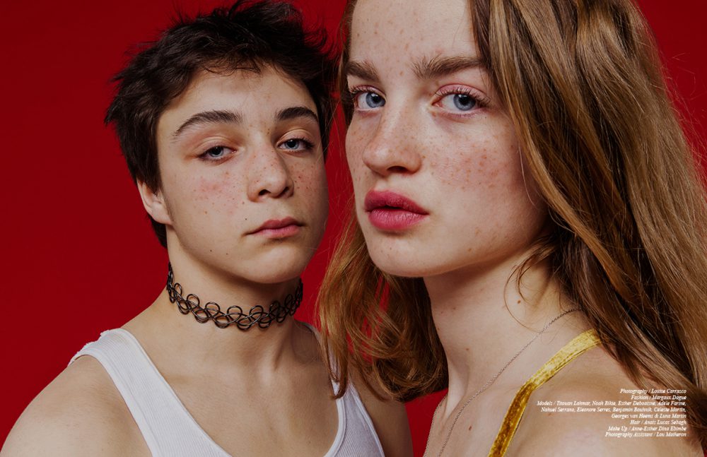 Titouan Lahmar & Adèle Barthelemy wear Necklaces / Acne Studios