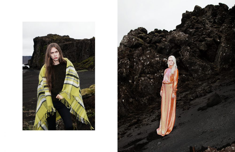 Wool Blanket & Mohair Jumper / Geysir Wool Trousers / Hildur Yeoman Opposite Sequin Dress / Ólöf Sigríður Jóhannsdóttir