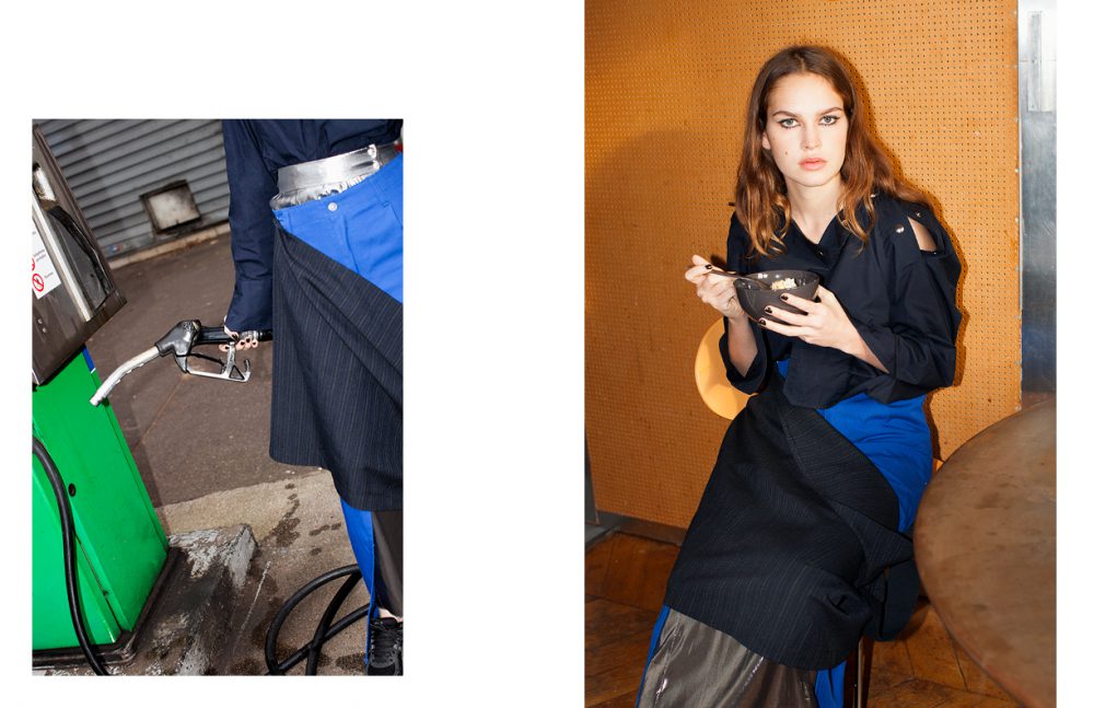 Top / Lutz Huelle Trousers / AFTERHOMEWORK(PARIS) Silver Skirt / Véronique Leroy Black Skirt / COMME des GARÇONS