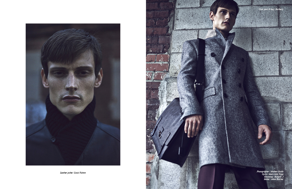 Left Leather jacket / Louis Vuitton Right Coat, pant & bag / Burberry 