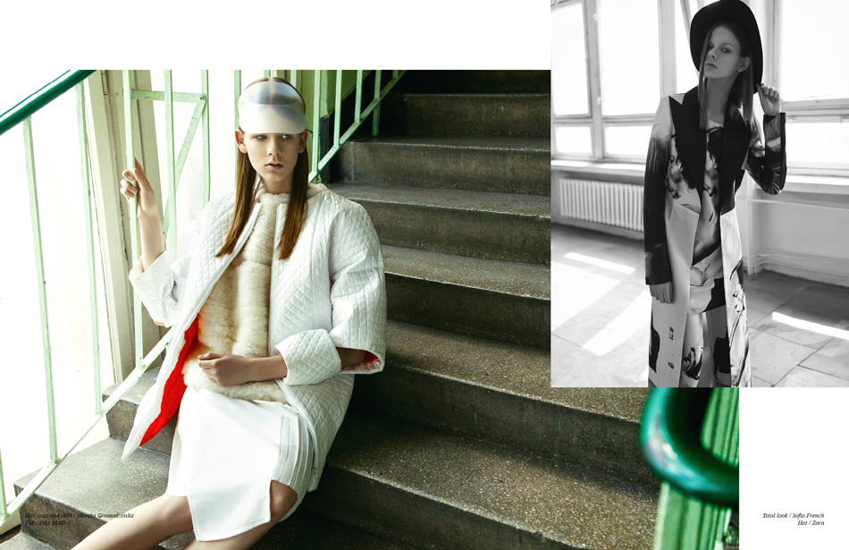 Photography / Lukasz Pukowiec Left: Hat, coat and skirt / Monika Gromadzińska, Fur / IMA MAD Right: Total look / Sofia French, Hat / Zara