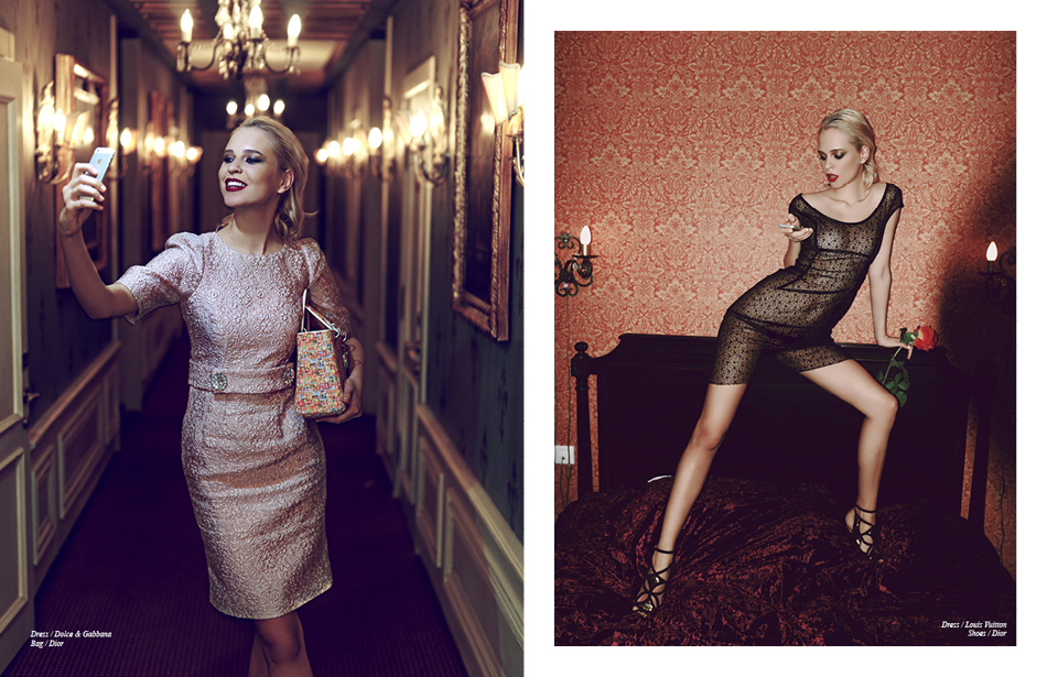 Left Dress / Dolce & Gabbana Bag / Dior Right Dress / Louis Vuitton Shoes / Dior