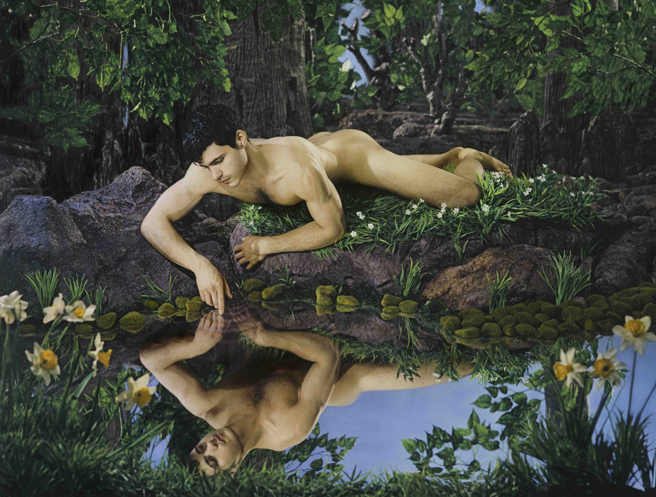 Narcisse (modèle : Matthieu Charneau), photographie peinte sur toile, unique, 2012