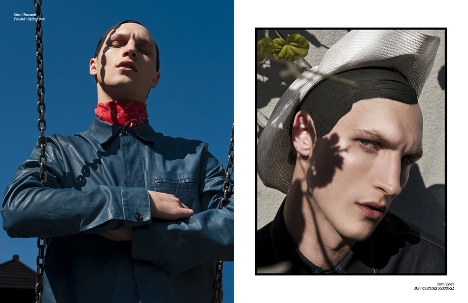 Left ￼Shirt / Trussardi Foulard / Stylist's own Right Shirt / Levi's Hat / CoSTume NaTioNaL