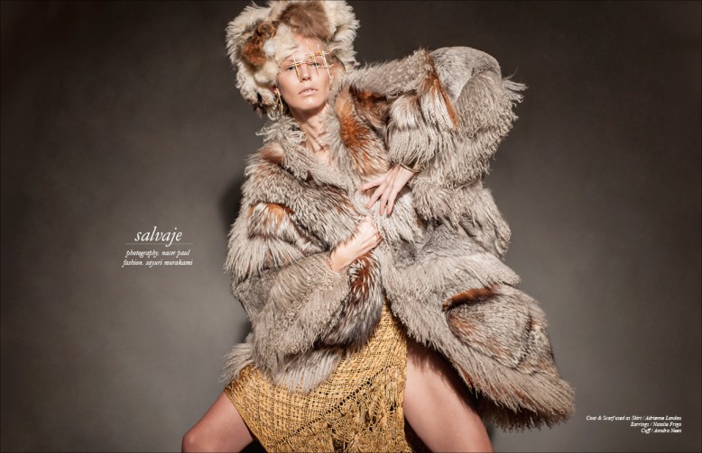 Coat & Scarf used as Skirt / Adrienne Landau  Earrings / Natalie Frigo  Cuff / Anndra Neen