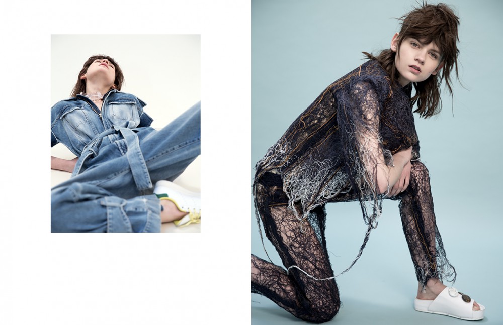 Overall / Off-White Necklace / COS Shoes / Adidas X Bonpoint Opposite Denim Jacket & Trousers / Faustine Steinmetz Shoes / Ellery