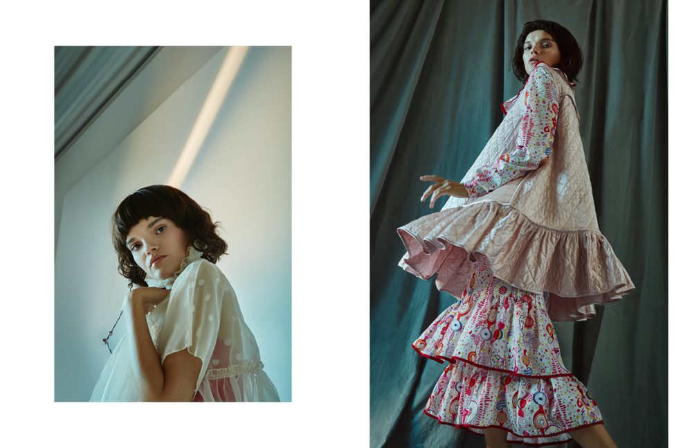 Blouse / Nadia Sultana Wraptop / Point Blank   Earring / Stylist’s Own  Opposite Under Dress / S for Shoko Mini Dress / Cecilie Bahnsen