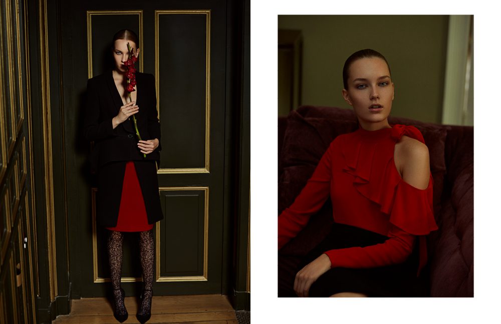Coat / Alexander McQueen Skirt / Boutique Moschino Opposite  Top / Emilio Pucci Skirt / Roland Mouret