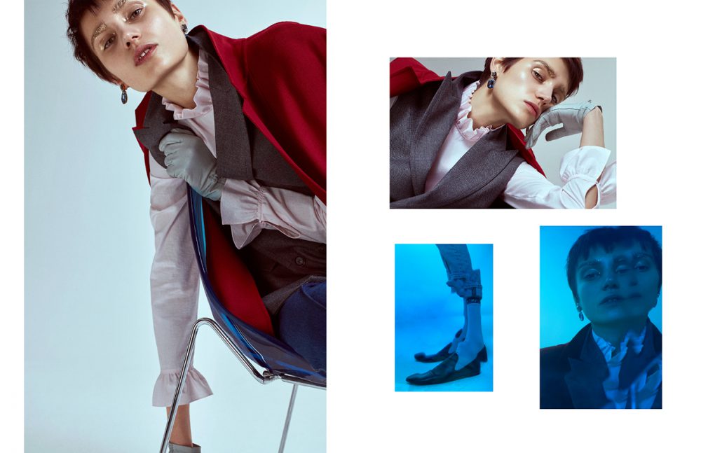 Coat / DKNY Vest / Max Mara Shirt & Jeans / Sandro Earrings / Swarovski Gloves / Editor’s Own Opposite Socks / Penti Shoes / COS