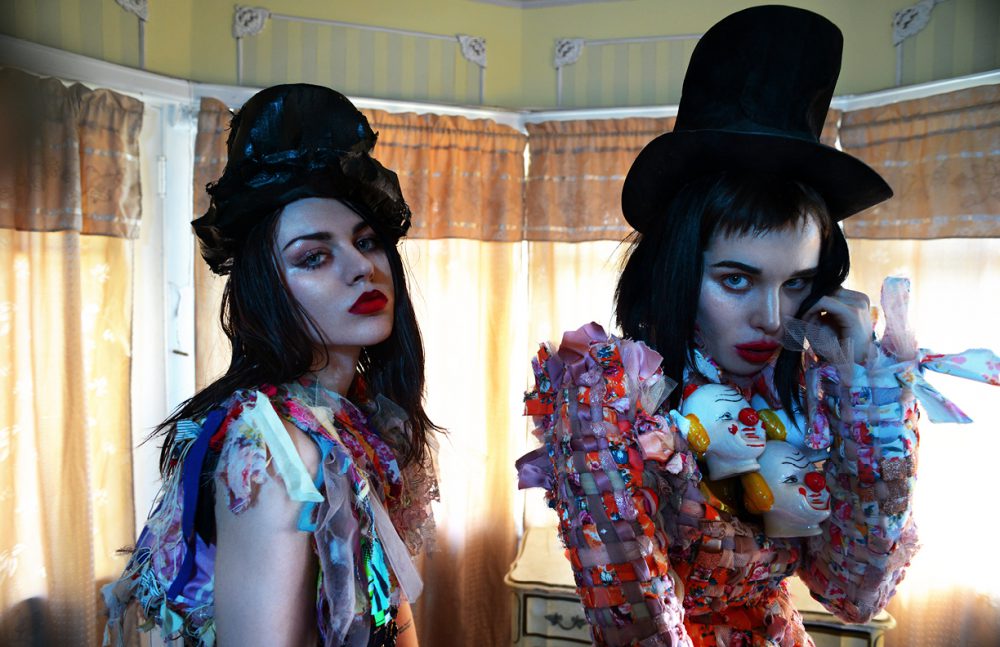 Frances & Alice wear Dresses & hats / Viktor & Rolf  Jewellery / Gasoline Glamour